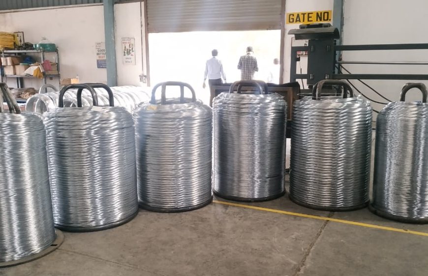 Galvanized iron wire coils on the factory floor